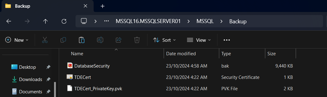 Copy the backup certificate and DEK to new instance path